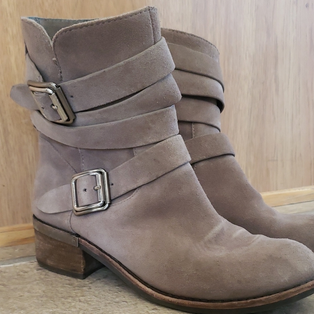 Vince Camuto Taupe Ankle Booties with Buckle Detail